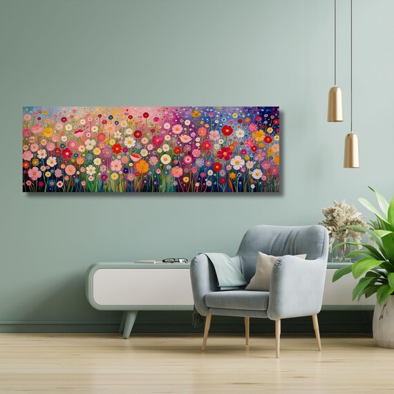Klimt Floral Canvas Print, Flower Garden, Art Nouveau Home Decor