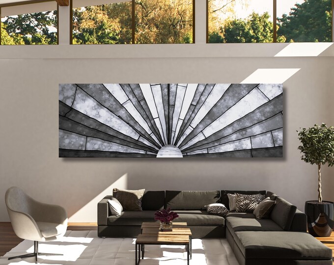 Abstract Sunset Canvas Art: Panoramic Boho Decor, Klimt Style