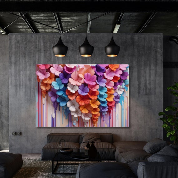 Abstract Flower 3d Canvas Large Wall Art,Minimalist Green FloralArt Texture Painting Boho Wall Decor Living Room Abstract 3d Flower Art gift