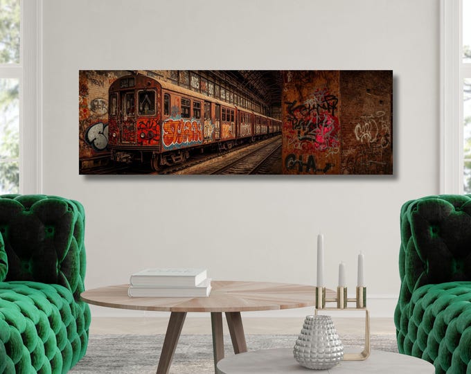 Graffiti Wall Art: Urban Subway Train Scene - Modern Canvas Print