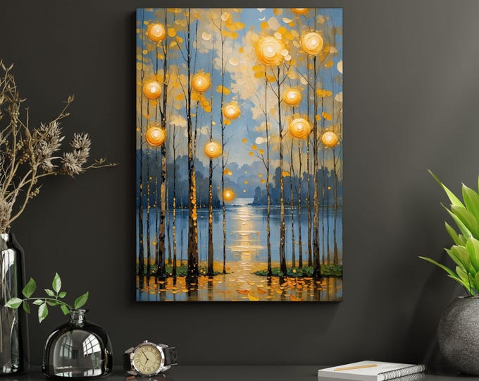 Klimt Floral Canvas Print, Flower Garden Art Nouveau (Ready to Hang)