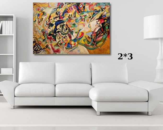 Panoramic Wassily Kandinsky Composition VII Inspired Canvas Wall Art,Abstract Colorful Circles Painting,Bauhaus Style Decor,Mid Century Art