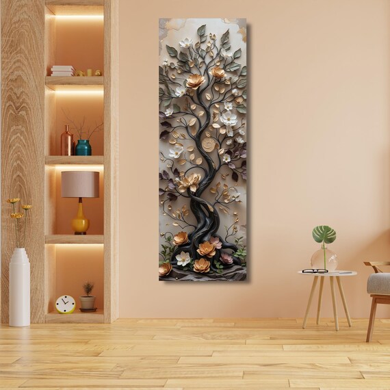 Tall Nature Canvas Wall Art, Modern Tree Print, Hallway Decor