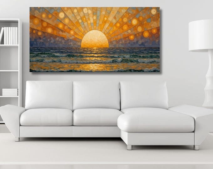 Panoramic Sunset Canvas Wall Art, Long Sunshine Print
