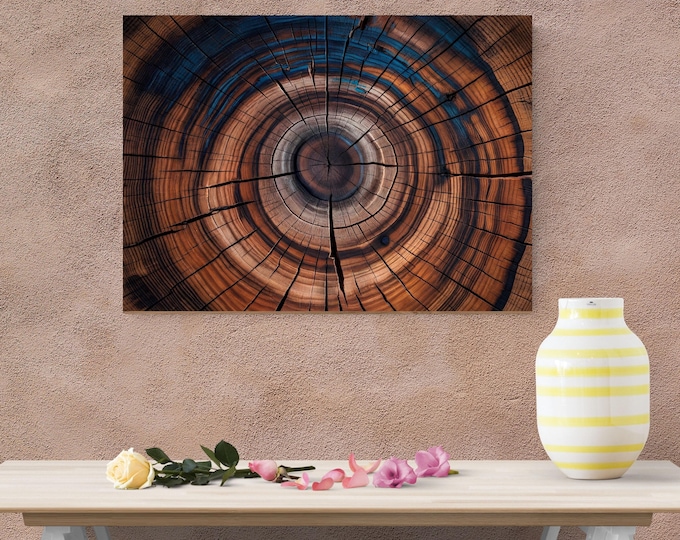 Tree Ring Wood Texture Canvas Art Print, Natural Stump Wall Decor