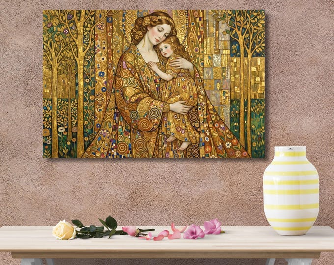 Klimt Mother and Child Canvas Print – Tree of Life Wall Art Poster