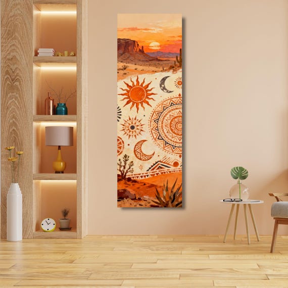 Boho Sun Moon Star Canvas Wall Art – Celestial Decor
