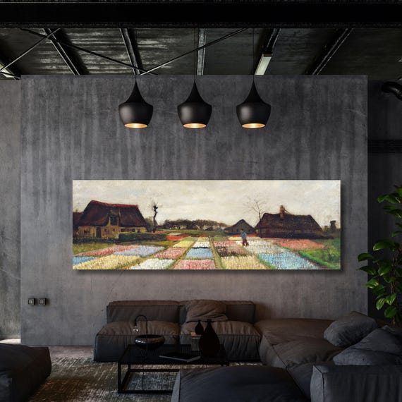 Panoramic Vincent Van Gogh Flower Beds in Holland Canvas Wall Art,Vintage Art,Minimalist Art Gogh Reproduction Print Art,Christmas Gift