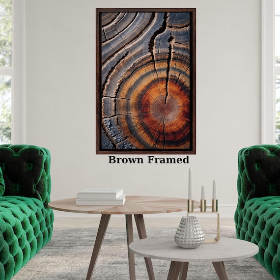 Tree Ring Rustic Canvas Framed Wall Art, Detailed Wood Texture Art, Wood Slice Art, Tree Trunk Canvas Print, Modern Nature Wall Décor gift