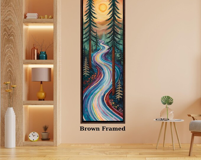 Nature Canvas Wall Art, Vertical Sun and Mountain Scene (Tall Narrow)