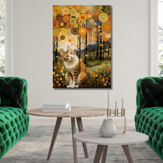Gustav Klimt Cat Canvas Print: Flower Garden Wall Art