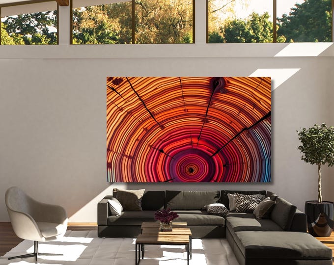 Tree Ring Canvas Wall Art, Vibrant Wood Texture Print, Natural Stump Texture Home Decor