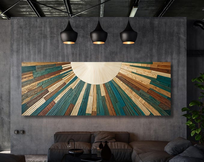 Boho Sun Panoramic Sun Canvas Art boho Decor for Above Bed Famous Minimalist Canvas Art,Retro Eclectic abstract Waves Abstract Sunset Art