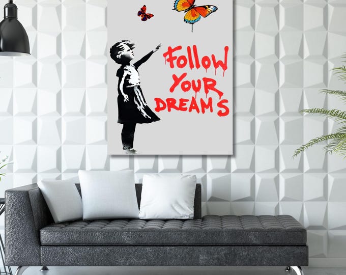 Colorful Butterfly Girl Canvas Wall Art, Banksy Street Art, Trendy Wall Decor, Christmas Gift Banksy Wall Art, Graffiti Wall Art Gift Canvas