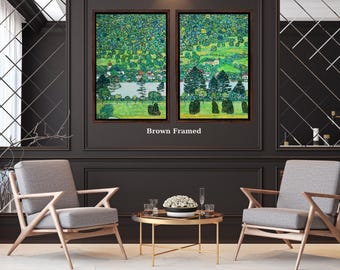 Set of 2 Gustav Klimt A Slope in a Forest on Attersee Lake Canvas Wall Art, Framed Green Landscape Print, Vintage Nature Home Decor Gift