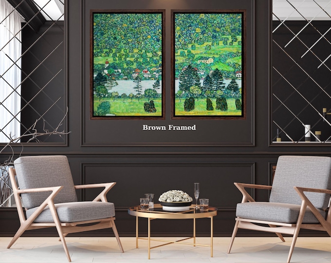 Set of 2 Gustav Klimt A Slope in a Forest on Attersee Lake Canvas Wall Art, Framed Green Landscape Print, Vintage Nature Home Decor Gift
