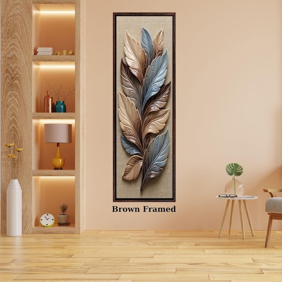 Vertical Leaves Canvas Print, Tall Narrow Wall Art, Modern Nature Decor