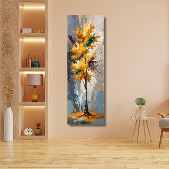 Modern Nature Canvas Wall Art, Minimalist Botanical Print, Neutral Color Long Narrow Wall Art, Vintage Style Home Decor, Wall Hangings