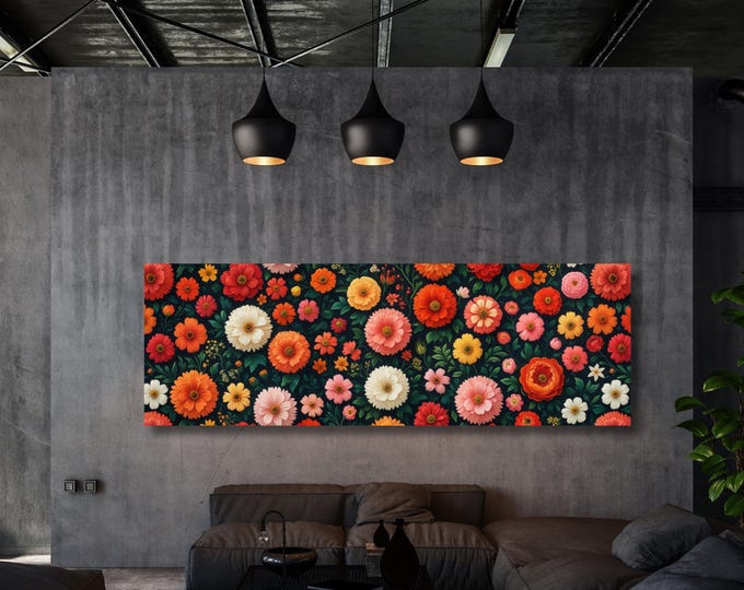 Botanical Garden Wildflowers Canvas Wall Art – Horizontal Decor Poster