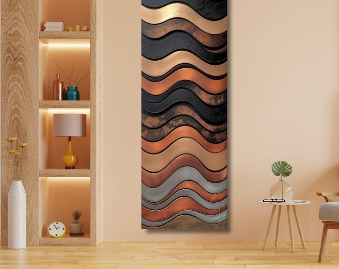Abstract Brown and Black Canvas Print Tree Rings Long Narrow Rustic Wood Texture Print Wall Art for Hallway or Above Bed Natural Print