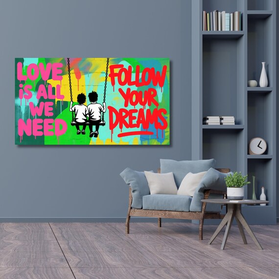 Banksy Canvas Wall Art, Banksy Street Art, Trendy Wall Decor, Christmas Gift Banksy Wall Art, Graffiti Wall Art Gift Canvas Love Banksy art