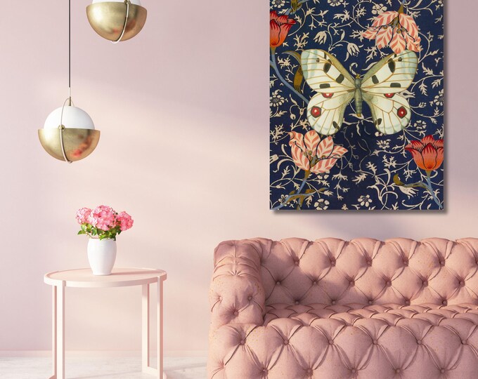 William Morris Butterfly Canvas Art, Vintage Exhibition Poster, Floral Garden Print