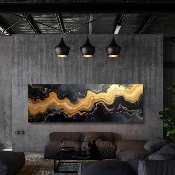 Panoramic Black and Gold Marble Wall Decor Abstract Canvas Wall Art,Marble Gold Art,Minimalist Art Marble Art,Vintage Art,Marble Gift art