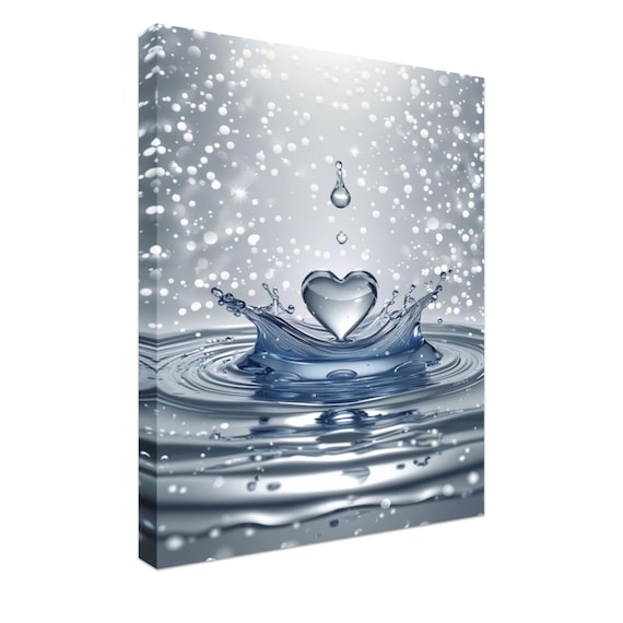 Heart Drop Splash Canvas Wall Art Romantic Bathroom Print – Water Ripple Landscape – Relaxing Spa Decor for Home, Bath or Gift Ready to hang