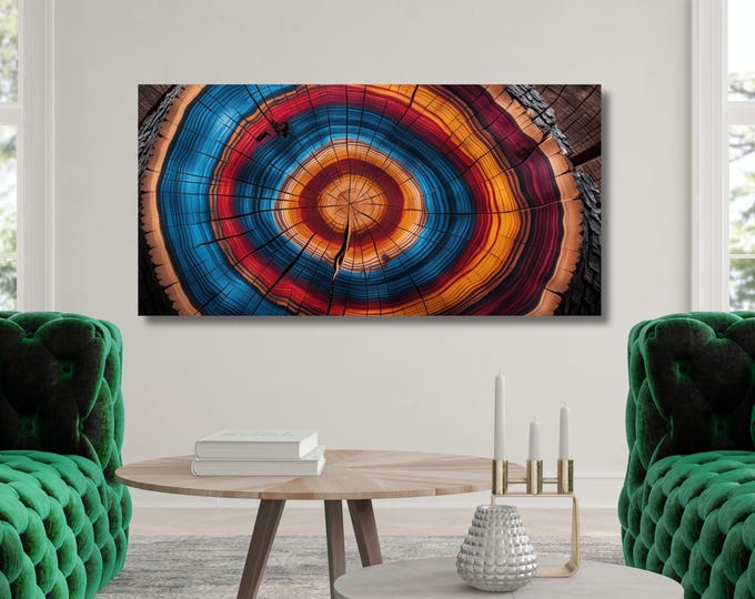 Colorful Tree Ring Canvas Wall Art, Wood Stump Texture Print