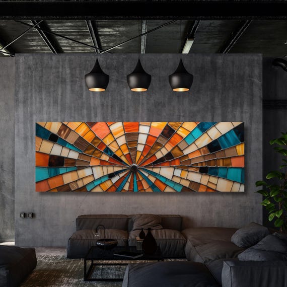 Abstract Sunset Canvas Art: Panoramic Waves Line Decor