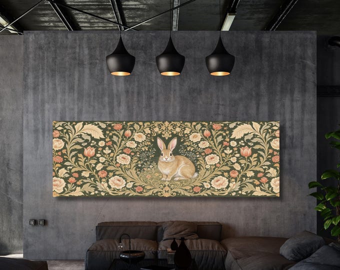 William Morris Rabbit Canvas: Floral Woodland Animal Art