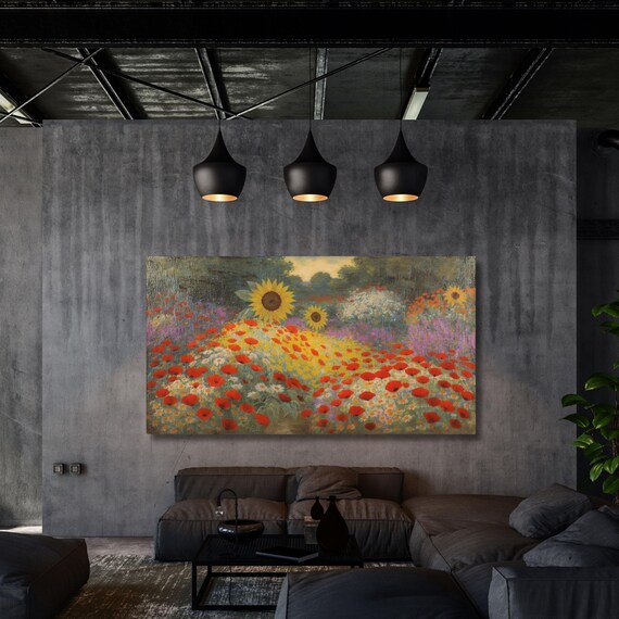 Klimt Style Flower Garden Canvas Wall Art – Colorful Botanical Print – Nature Inspired Bedroom or Living Room Wall Decor Ready to Hang art