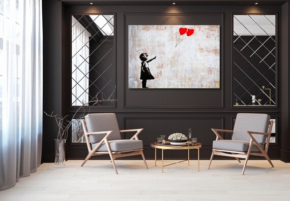 Colorful Ballon Girl Canvas Wall Art, Banksy Street Art, Trendy Wall Decor, Christmas Gift Banksy Wall Art, Graffiti Wall Art Gift Canvas