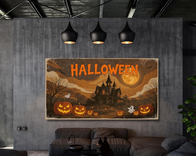 Cute Ghosts Haunted Halloween Canvas Wall Art, Farmhouse Spooky Decor, Pumpkin Holiday Artwork, Rustic Seasonal Wall Art Ready to Hang