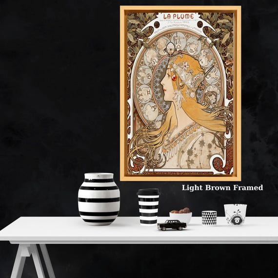 La Plume Art Nouveau Goddess Canvas Art, Vintage Celestial Woman Wall Decor, Alphonse Mucha Inspired Zodiac Poster, Elegant Retro Home Art