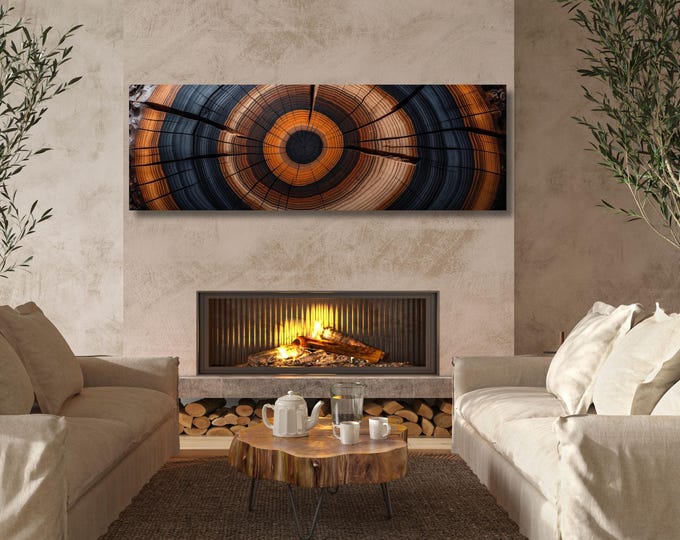Tree Rings Canvas Wall Art - Panoramic Natural Design
