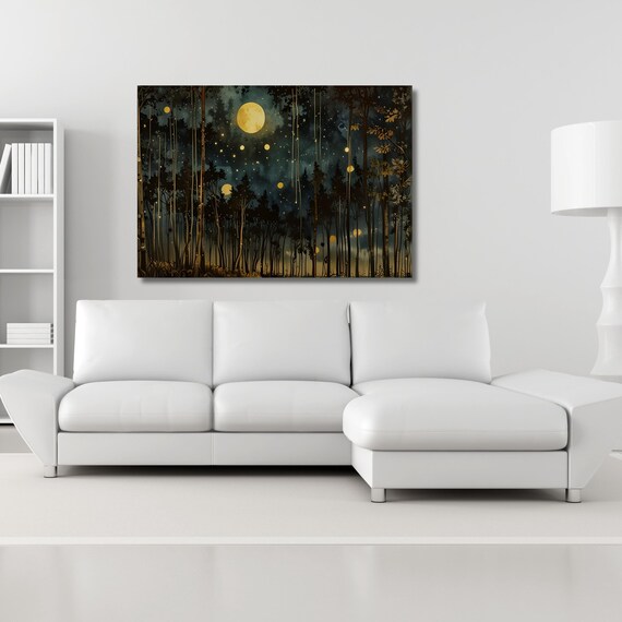 foggy mountain full moon Canvas Wall Art Klimt Print, Klimt Canvas Poster, Gustav Klimt Poster, Klimt Exhibition Painting, Flower Garden