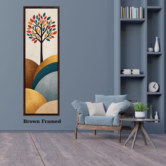 Long Narrow Canvas Wall Art Vertical Nature Print Tall Modern sun Tree or Mountain Wall Decor for Hallway,Entryway Small Space Styling Print