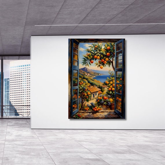 Henri Matisse Open Window Canvas Wall Art – Klimt Style Orange Sea Modern Decor