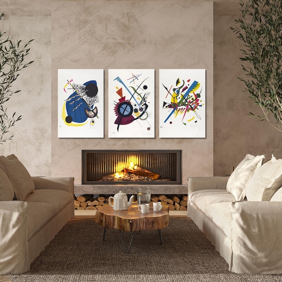 Set of 3 Wassily Kandinsky Canvas Prints, Geometric Abstract Wall Art, Bauhaus Style Decor, Russian Avant-Garde Expressionism