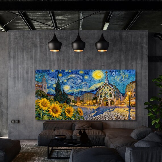 Madrid in the Style of Van Gogh – Starry Night Inspired Spain Canvas Wall Art