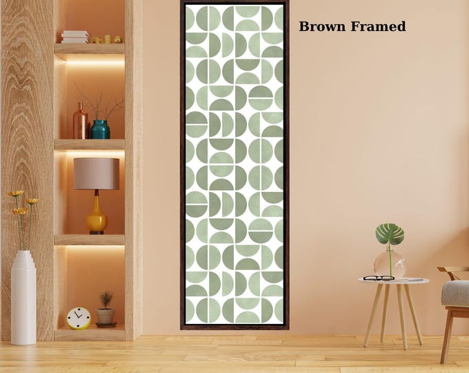 Sage Green Long Narrow Canvas Wall Art Vertical Framed Botanical Minimalist Artwork Tall Slim Print for Hallway Living Room or Bedroom art