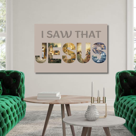 Unique Christian Gift for New Home, Contemporary Jesus Portrait Collage, Minimalist Faith Based Wall Art, Bible Story Lettering Canvas
