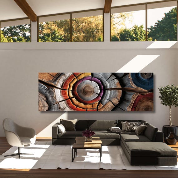Panoramic Tree Rings Canvas Wall Art Elegant Natural Wall Art Great Design Solution for Echo Tree Ring Print of stump, Tree ring Canvas art