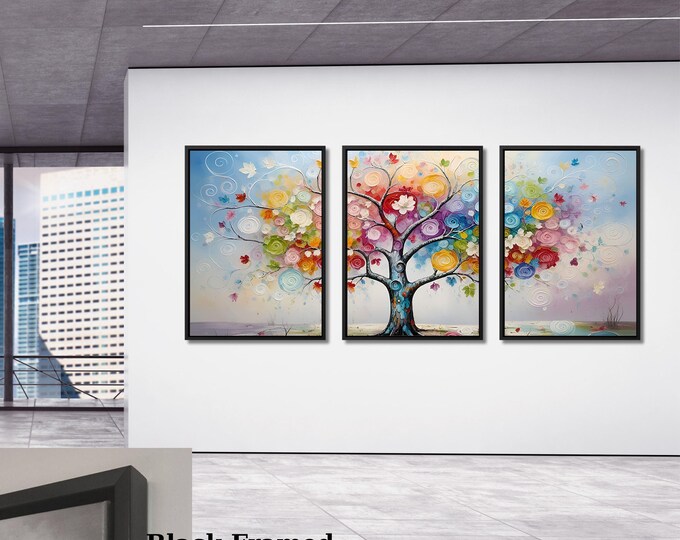 Tree of Life Canvas Art: Klimt Style, Boho Stained Glass Set