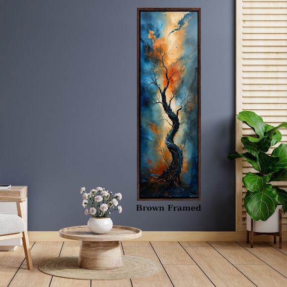 Long Narrow Canvas Wall Art Vertical Nature Print Tall Modern sun Tree or Mountain Wall Decor for Hallway,Entryway Small Space Styling Print