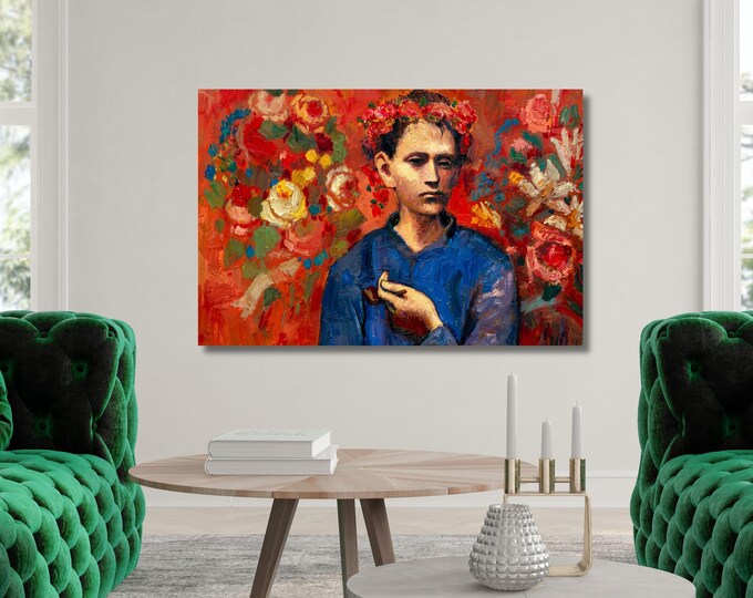 Pablo Picasso Garcon a la Pipe Canvas, Boy with a Pipe Print, Reimagined Colorful Picasso Art, Famous Masterpiece Reproduction