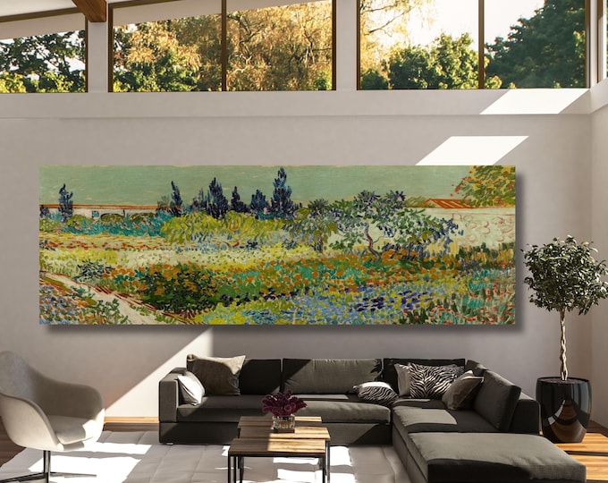 Panoramic Vincent Van Gogh Garden in Arles Canvas Wall Art,Green Art,Vintage Art,Minimalist Art Gogh Reproduction Print Art,Christmas Gift