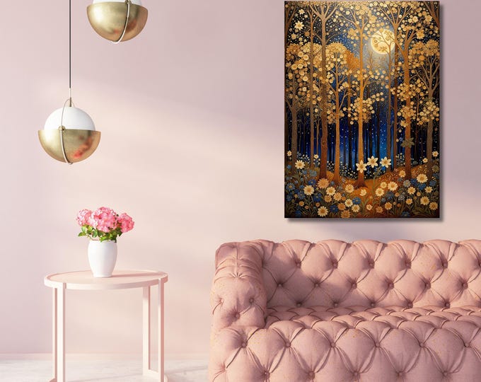 Gustav Klimt Inspired Magical Forest Art Wildflower Klimt Canvas Wall Art Klimt Print Klimt Canvas art, Gustav Klimt Poster Klimt Exhibition