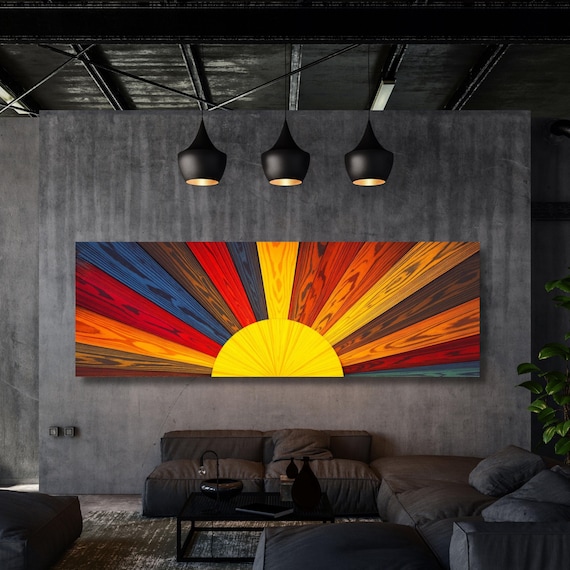 Sunrise Wood Look Wall Art Above Bed Decor Print Canvas Wood Long Sunlight Bedroom Wall Hanging Sunrise Sun Canvas Wall Office Print gift